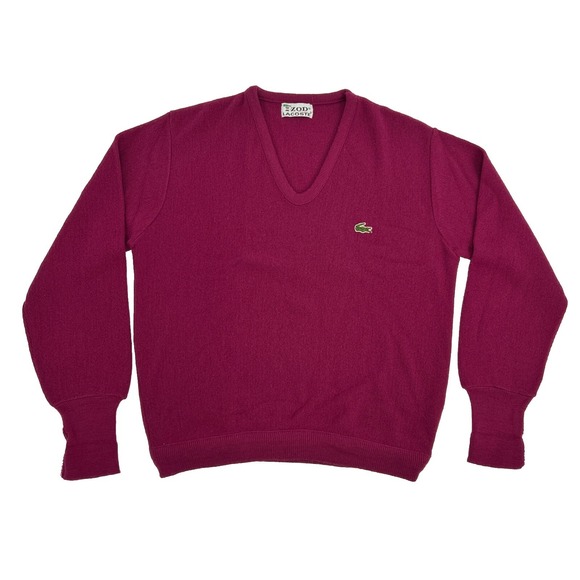 Izod Lacoste Sweater Men's M Magenta V-Neck Orlon Acrylic Union Made in USA - Picture 1 of 9